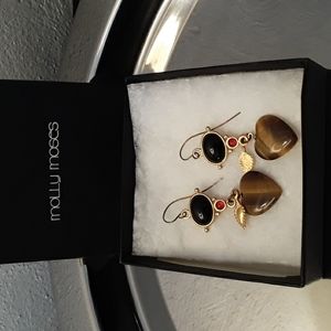 90s Tiger Eye heart Molly Moses drop earings